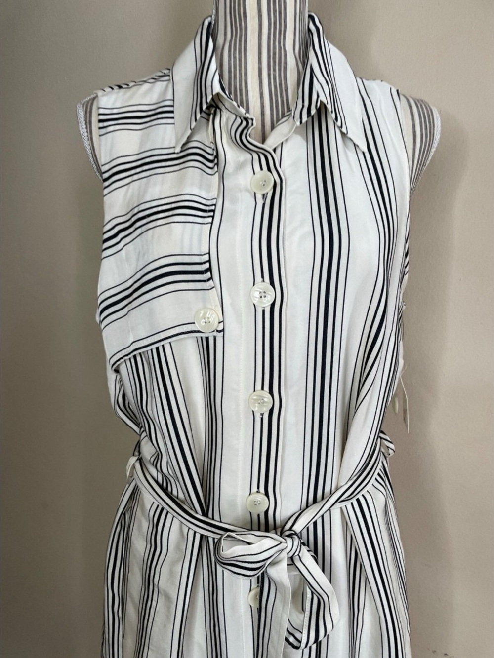 Anthropologie Maeve Sleeveless Striped Button-Front Versatile Shirt Dress - Picture 3 of 9